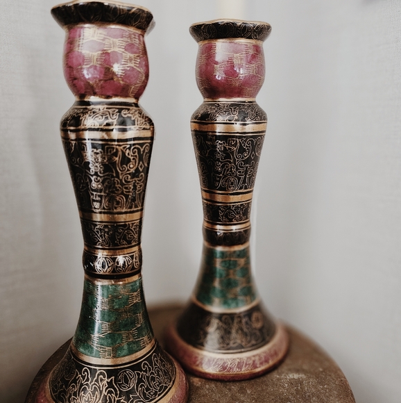 Pair of Vintage "Andrea By Sadek" Ceramic Moody Candle Holders - Picture 3 of 4